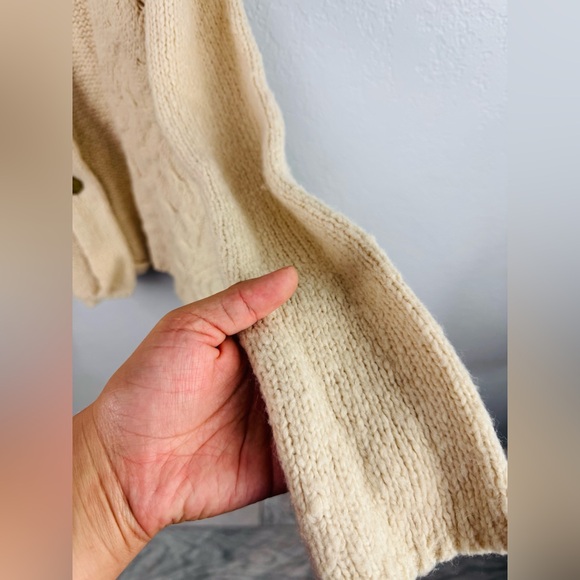 Free People Far Away Cable Knit Cardigan Sweater Boho Wool Blend Tan XS - Picture 8 of 11